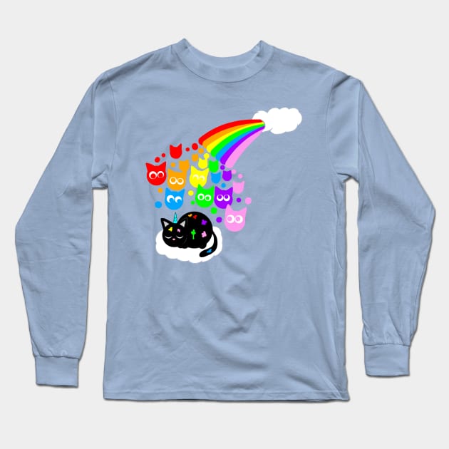 Rainbow kitty rain Long Sleeve T-Shirt by MelanieJeyakkumar